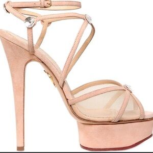 Charlotte Olympia “Isadora” Platform Sandals in Blush Suede 38